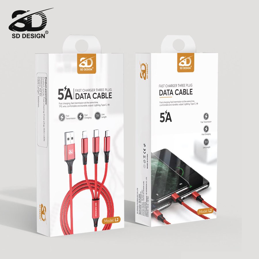 Cáp Sạc dây dù 3 in 1 SD Design L2 Đa Năng 3 đầu -Micro-Type C cho IPxiaomi Samsung Oppo