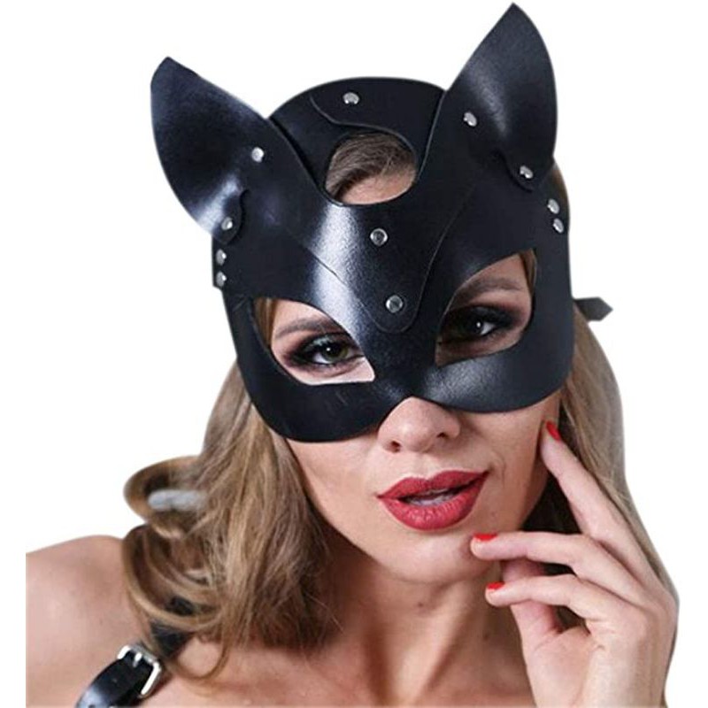 Mặt nạ halloween mèo báo đen sexy cat woman chất liệu da hóa trang - phụ kiện cosplay