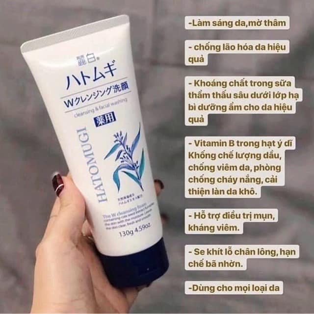 Sữa Rửa Mặt Gạo Hatomugi Làm Trắng Sáng Da 130g Nhật Bản