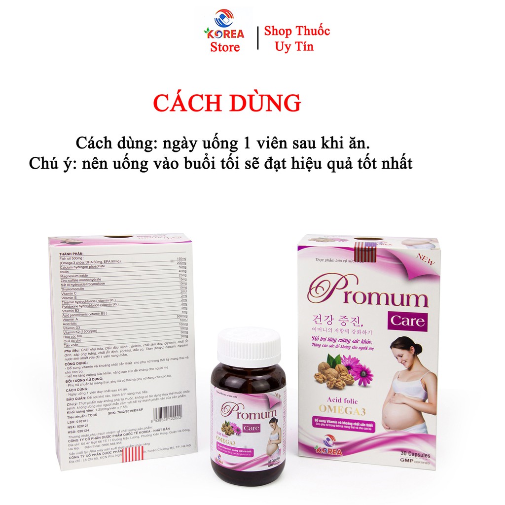 Omega 3 PROMUM CARE nâng cao sức đề kháng cho cơ thể của mẹ và bé, lọ 30 viên