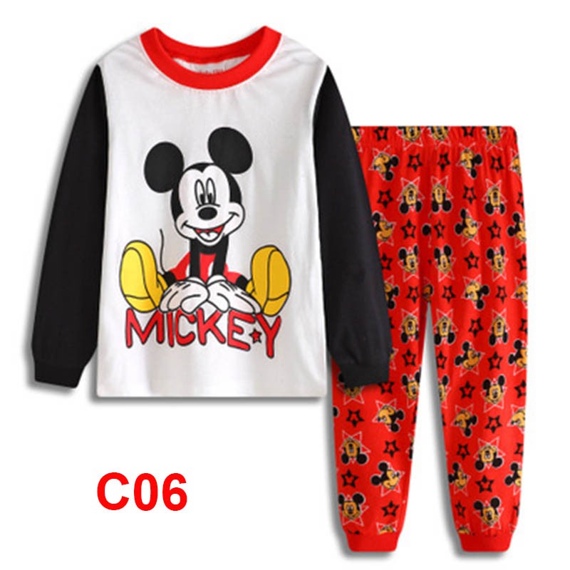 Bộ đồ ngủ 2 món áo thun tay dài + quần dài in hình chuột Mickey hoạt hình cho bé trai