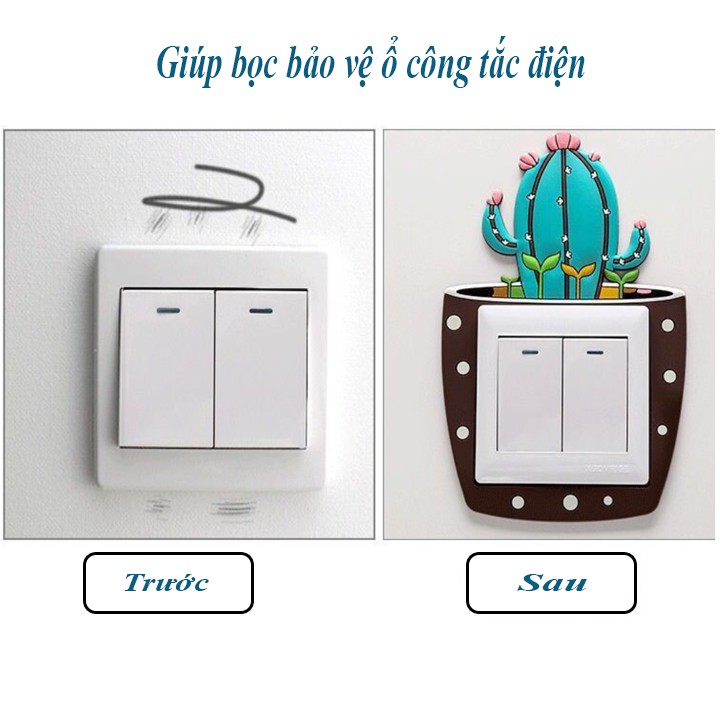 Miếng Dán Decal  hình cây xương rồng Trang Trí Ổ Cắm Điện Có Dạ Quang Phát Sáng (XR06)