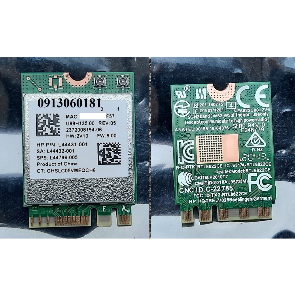 M.2 Wifi card Realtek RTL8822CE 802.11AC/ABGN Bluetooth 5.0 HP P/N L44432-001