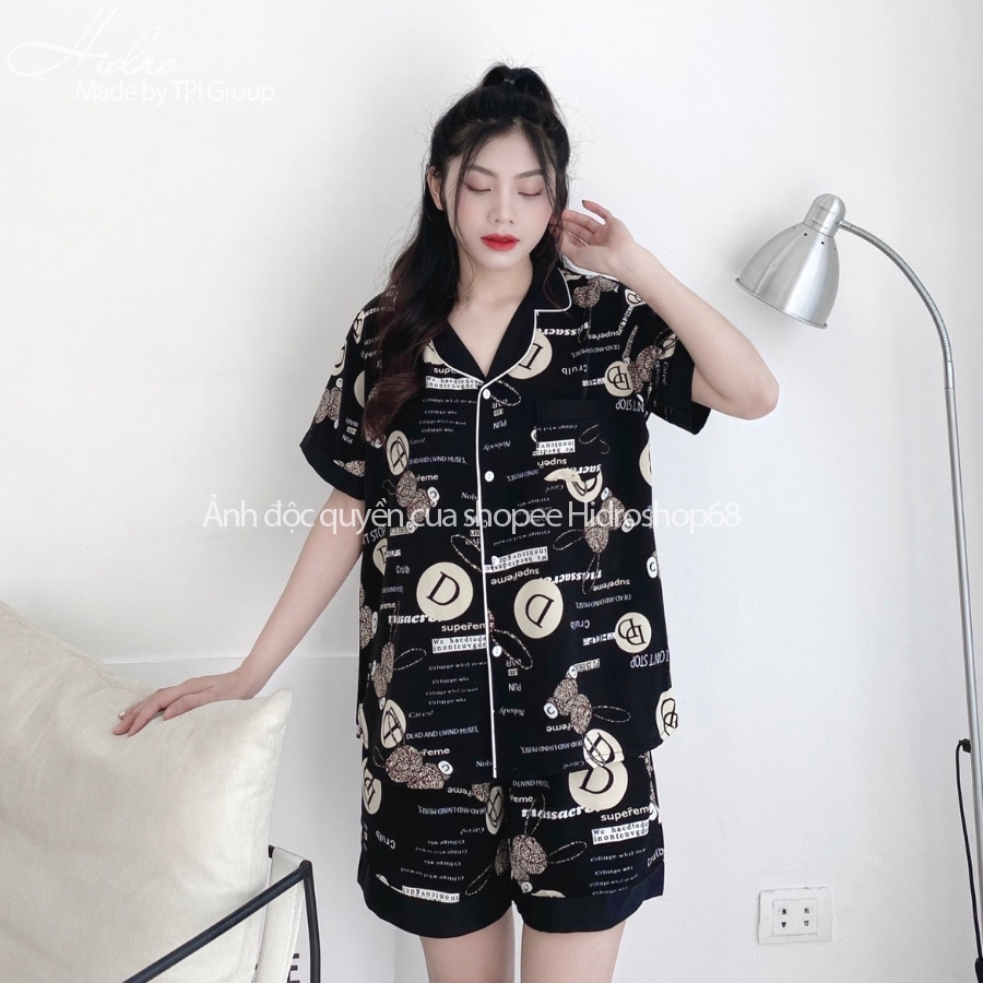 Bộ Pijama Lụa Cộc Tay Phối Viền Hàng Thiết Kế Cao Cấp Chất Mềm Mịn Mát | BigBuy360 - bigbuy360.vn