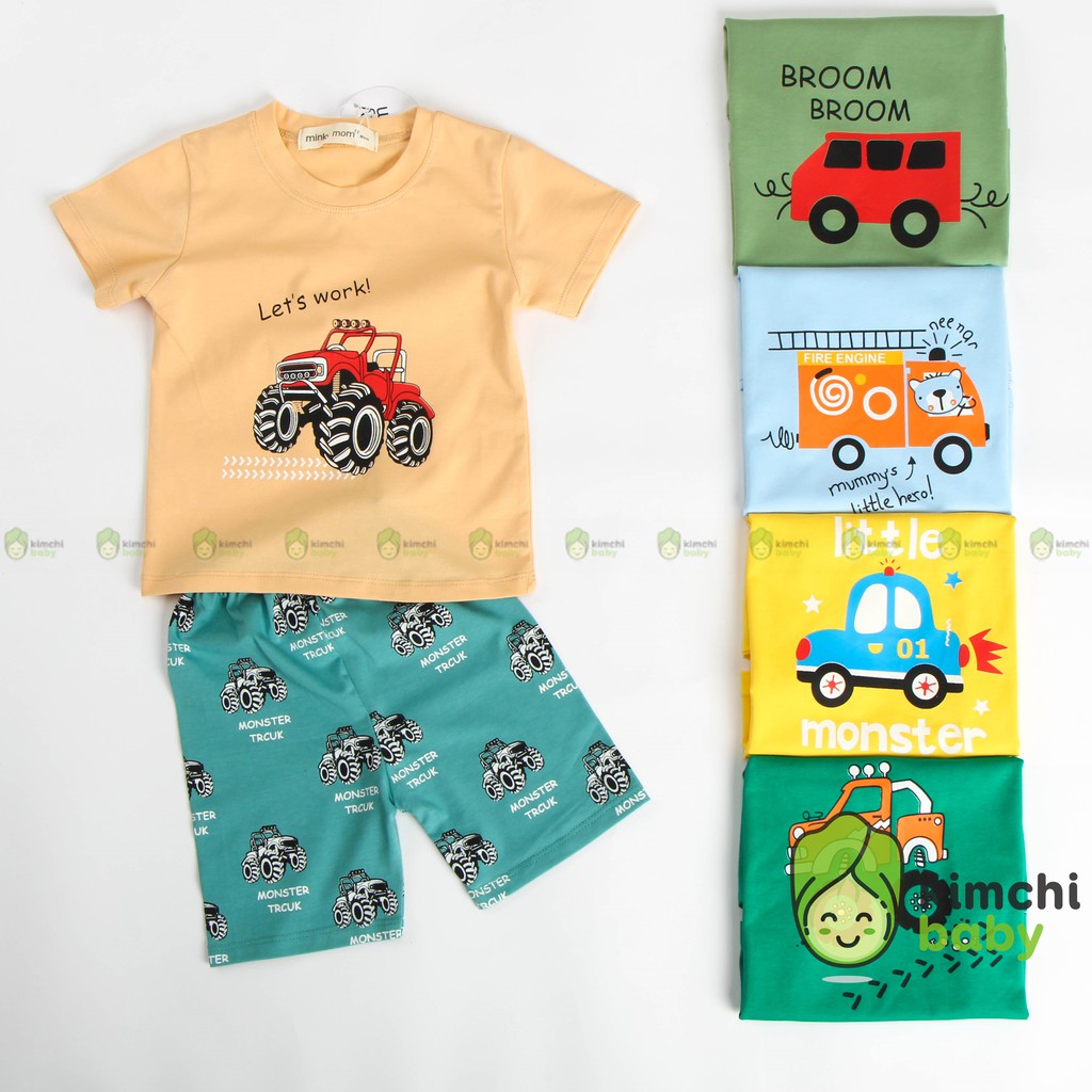 Đồ Bộ Bé Trai Minky Mom Vải Cotton 100% Họa Tiết Giao Thông, Bộ Cộc Tay Cho Bé Mặc Nhà Mùa Hè MKM2111