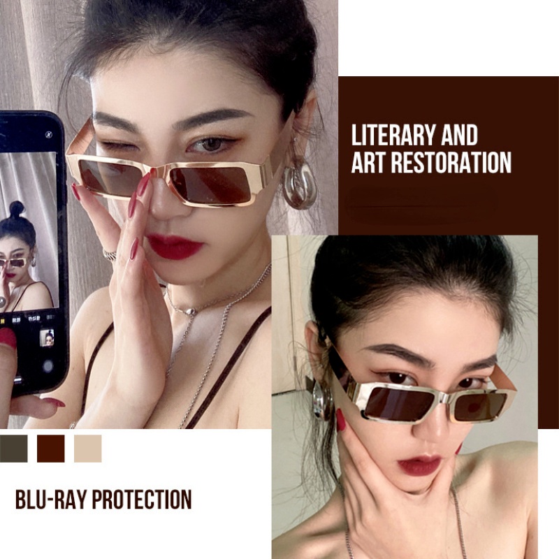 (KIQI-FASHION) COD Kính Mát Gọng Kim Loại Hình Chữ Nhật Chống Tia Uv400 Thời Trang Mới