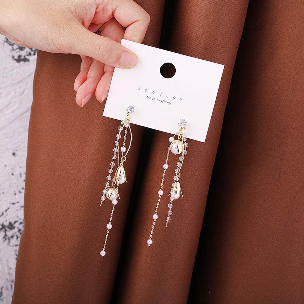 Bông Tai Dáng Dài Mặt Kính S925 Bằng Kim Loại Thời Trang Cho Nữ