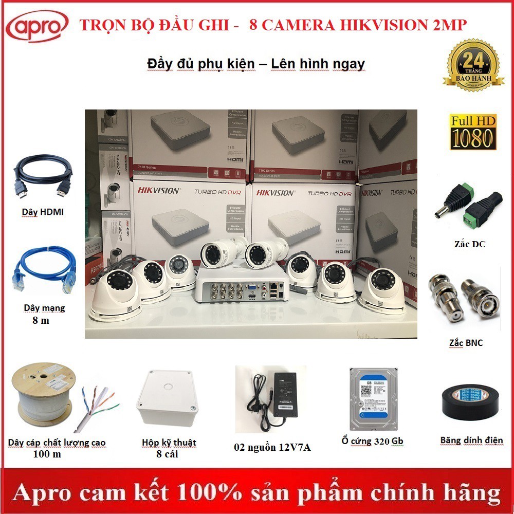 Combo trọn bộ 6/8 camera Hikvision chính hãng giá rẻ đầy đủ phụ kiện, lên hình ngay