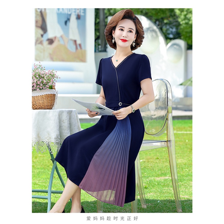 Đầm Dài Tay Ngắn Phong Cách Phương Tây Thời Trang Mùa Hè Hàng Mới Dành Cho Nữ Trung Niên