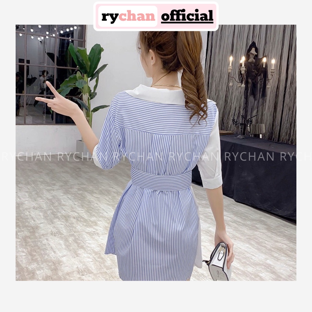 Đầm Suông Sơ Mi Phối Màu Đính Bản Eo Lạ Mắt - DS292