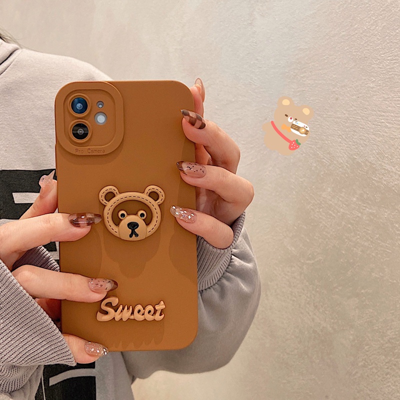 Stereo Bear Anti-Fouling Anti-Drop Lens Phone Case for OPPO A15 A16 A3S A5 A12 A5S A7 A8 A31 A54 A5 2020 A9 2020 A52 A72 A92 A93 A53 A74 A95 F9 F11 Reno 6Z 3 5 6 7