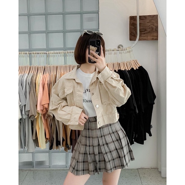 ÁO KHOÁC Kaki VN Crop 2 túi hộp