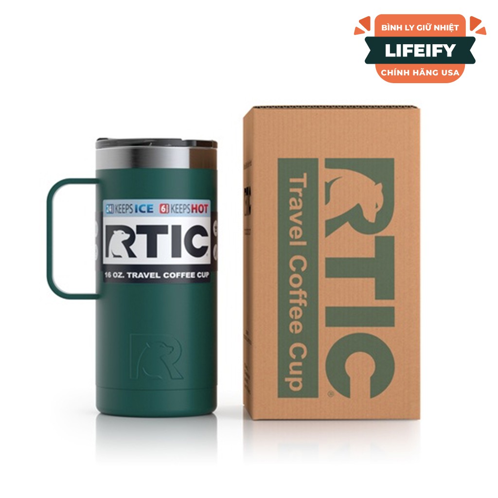 Ly Giữ Nhiệt RTIC Travel Coffee Mug 470ml (16oz) Chính Hãng USA - Forest Green