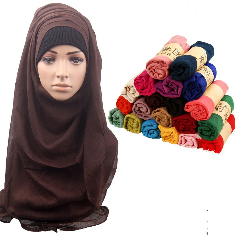 Khăn Choàng Hijab Vải Voan Cotton 180x90cm 20 Màu Wj17