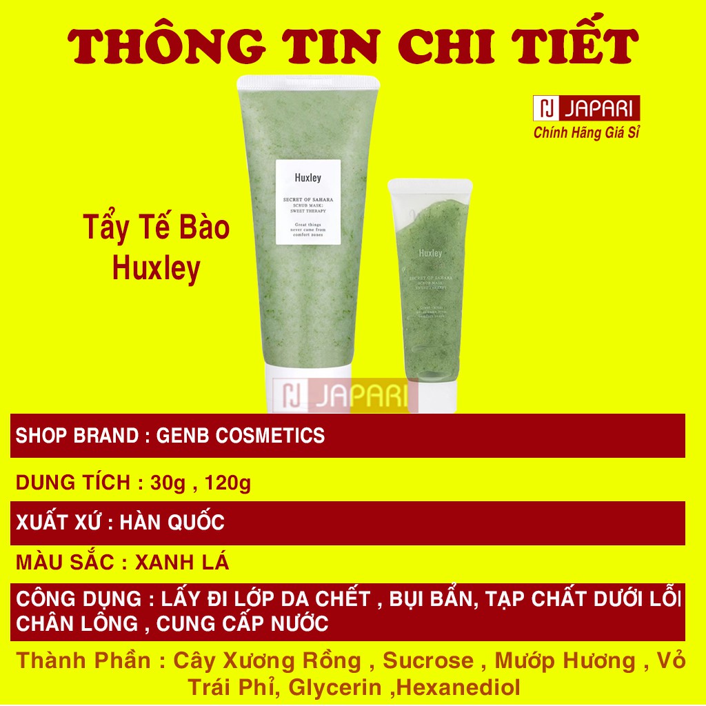 Tẩy Da Chết Huxley Da Mặt &amp; Body Mini/ FullSize CHÍNH HÃNG - Tẩy Tế Bào Chết Mặt Huxley Xương Rồng JAPAR