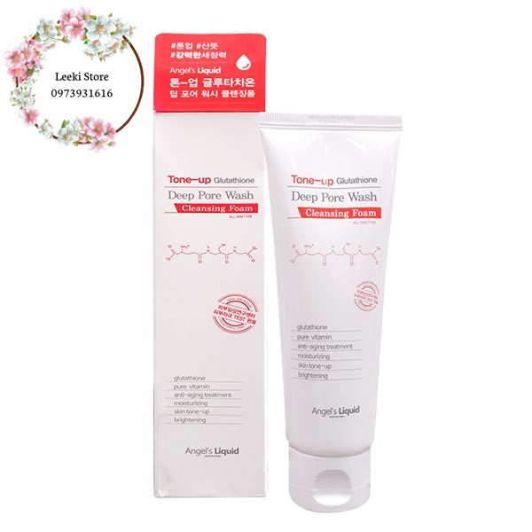 Sữa rửa mặt dưỡng trắng da làm sạch sâu Angel’s Liquid Tone Up Glutathione Deep Pore Wash Cleansing Foam 120ML