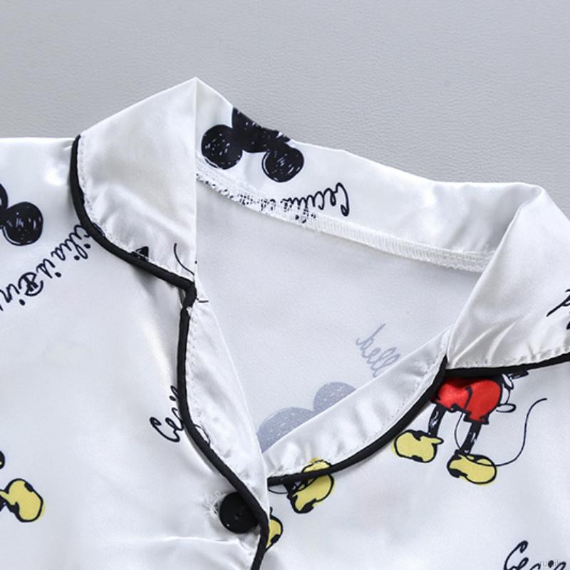 Bộ Đồ Ngủ Pijama Ngắn Tay In Hình Chuột Mickey Cho Bé