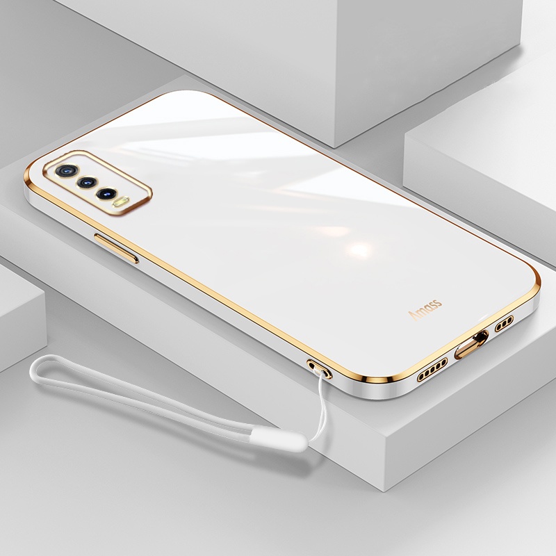 Ốp lưng Vivo 2026 Y20 2021 Y12A Y20T Y20S G Y12S 2021 Y20i Y20A Thiết kế mới Ốp lưng điện thoại hình vuông Mạ mềm Vỏ thẳng Cạnh sang trọng Phong cách miễn phí Dây buộc
