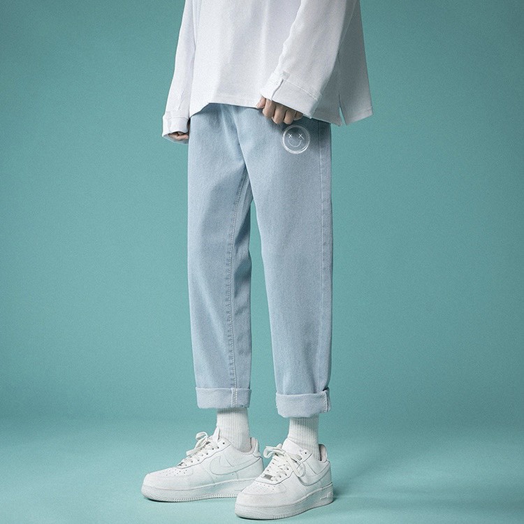 Quần Jean Baggy Nam Nữ Unisex Cao Cấp Ống Suông Hình Mặt Cười QJ04 | BigBuy360 - bigbuy360.vn