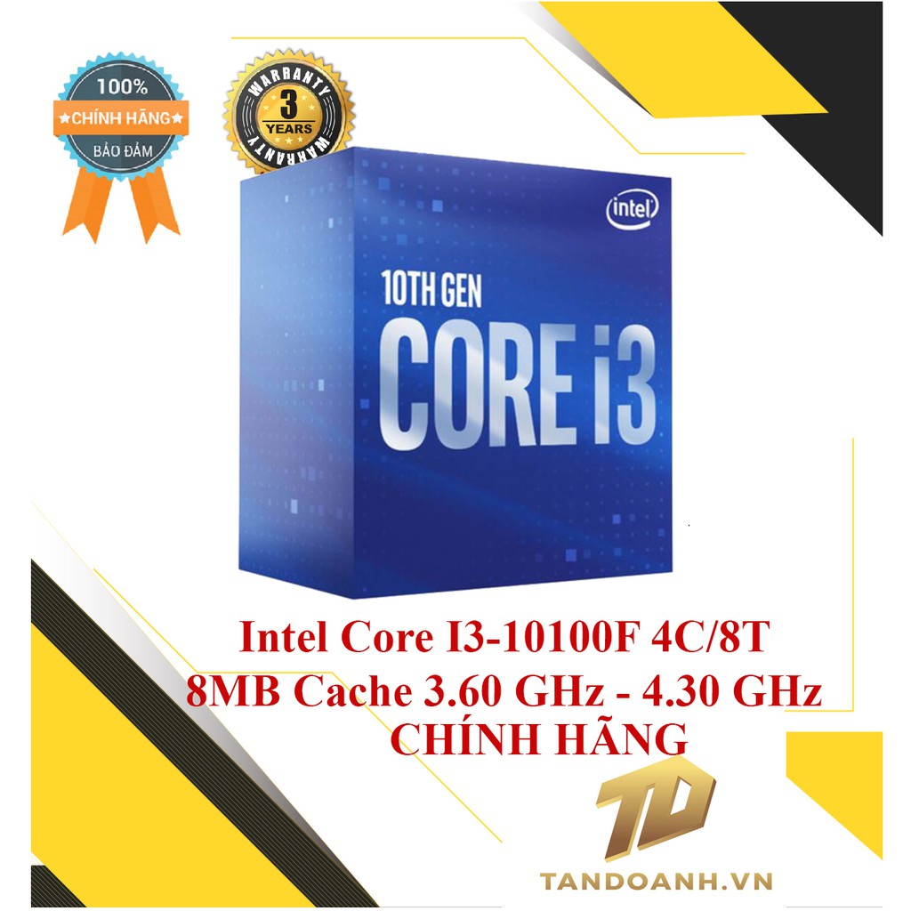  Bộ vi xử lí Intel Core I3-10100F 4C/8T 8MB Cache 3.60 GHz Upto 4.30 GHz (CHÍNH HÃNG)