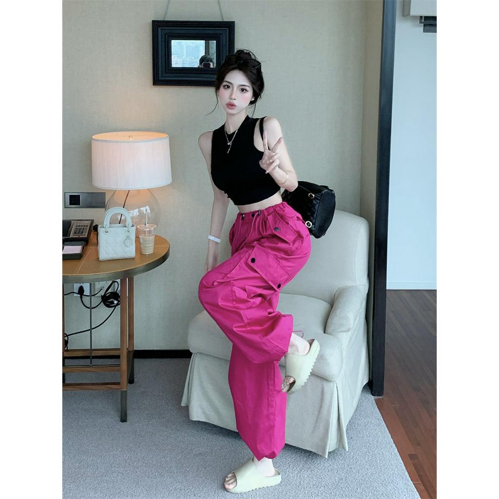 QADCOL Set Áo Thun Không Tay + Quần ống rộng Lưng Cao Thời Trang Mùa Hè Cho Nữ