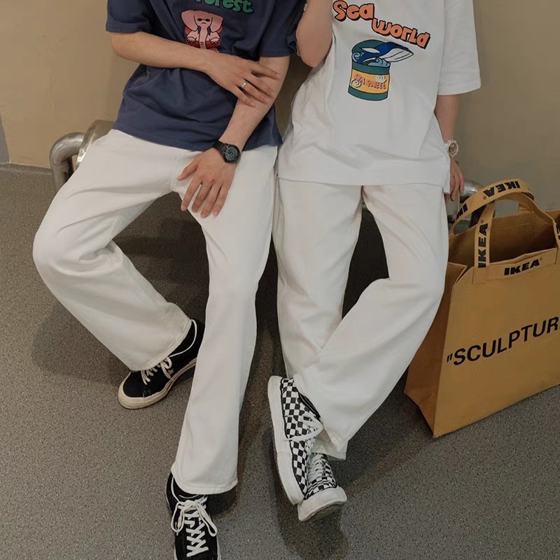 QUẦN KAKI JEANS TRẮNG TRƠN ỐNG RỘNG UNISEX NAM NỮ (ảnh chụp thật)
