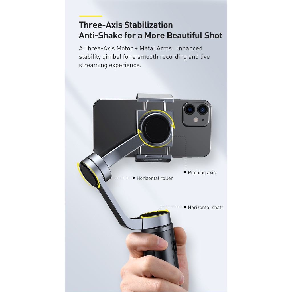 Tay cầm chống rung đa năng cho điện thoại máy ảnh Baseus BC02 Control Smartphone Handheld Folding Gimbal Stabilizer | BigBuy360 - bigbuy360.vn