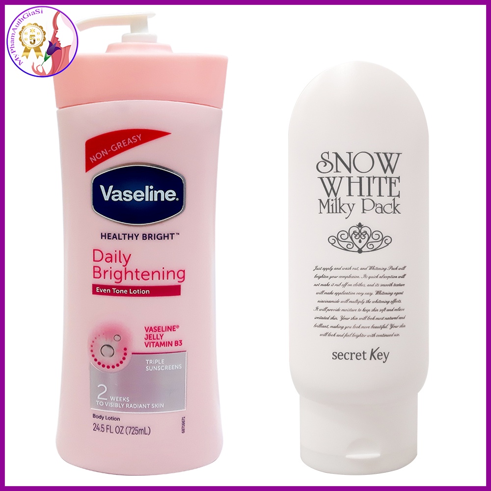 Dưỡng thể vaseline + kem dưỡng snow white secret key + muối tẩy tế bào chết a bonne (combo)