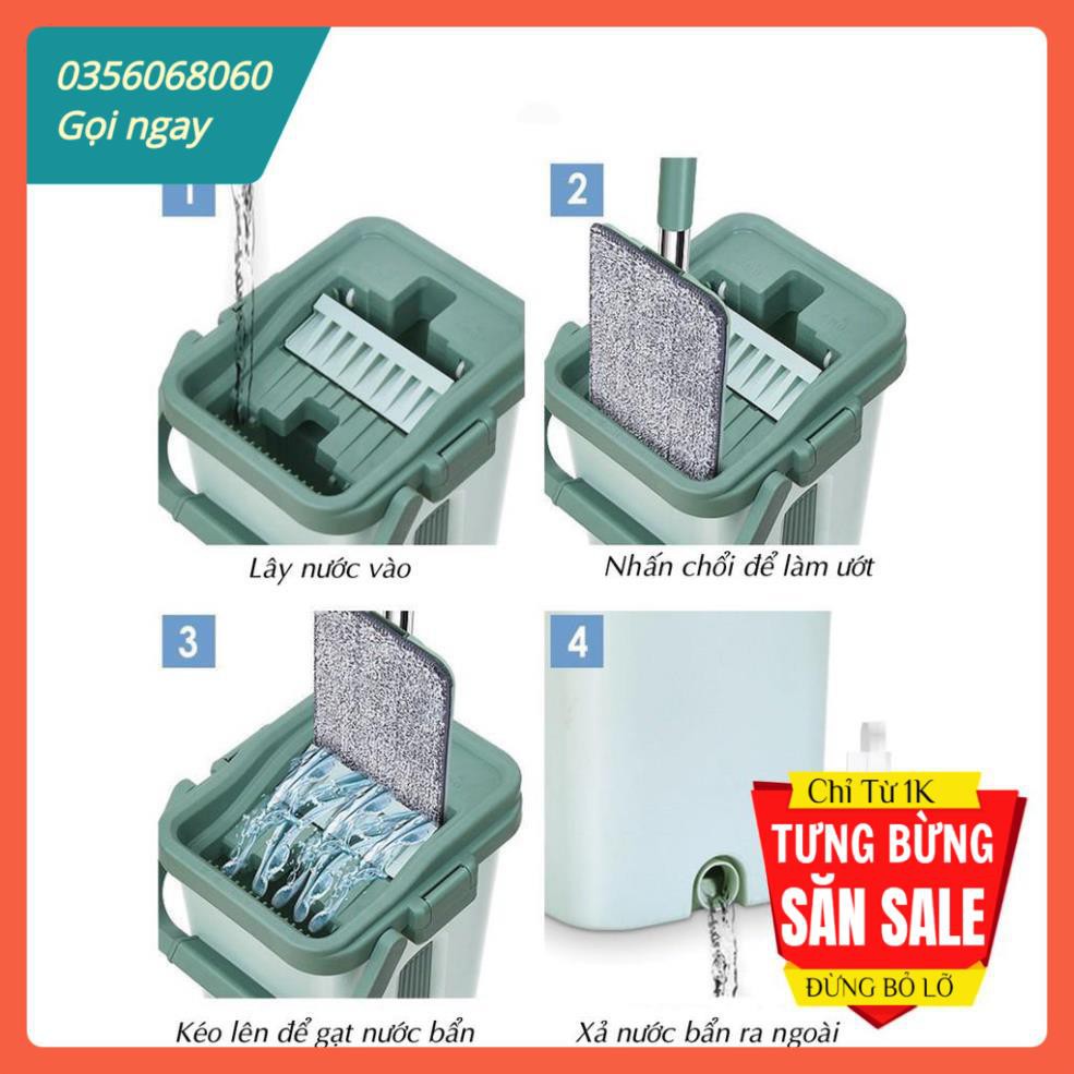 ⚡GIÁ HỦY DIỆT⚡Cây lau nhà tự vắt 2 trong 1, xoay 360 độ kèm thùng 2 bông lau