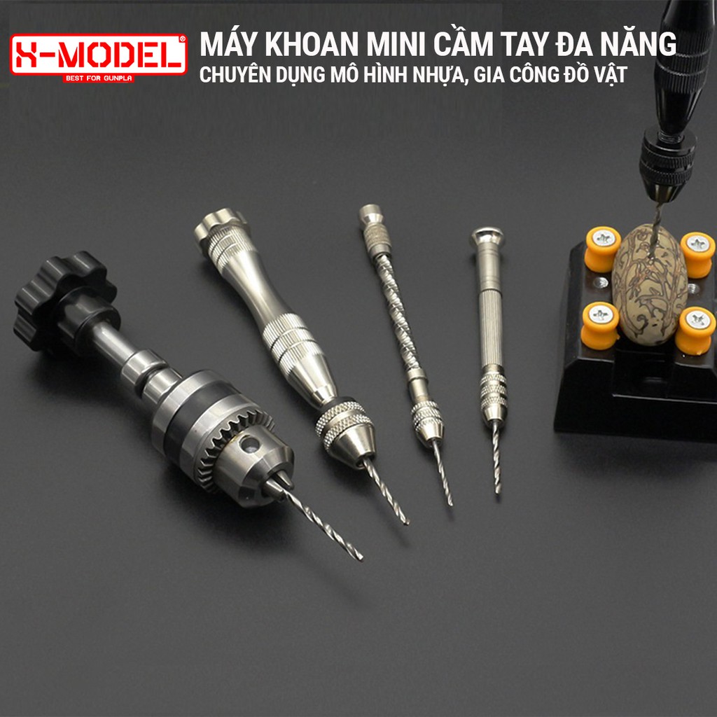 Máy khoan mini cầm tay đa năng đầu 0.5, 6.5, 10mm, có khóa tay, phụ kiện gia công mô hình nhựa XMODEL