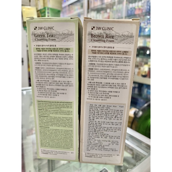 sữa rửa mặt 3W CLINIC chiết xuất từ gạo và trà xanh chai 100ml