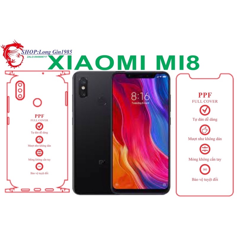 Xiaomi Mi 8 miếng dán trong Ppf mặt sau và mặt trước chống va đập chống trầy xước