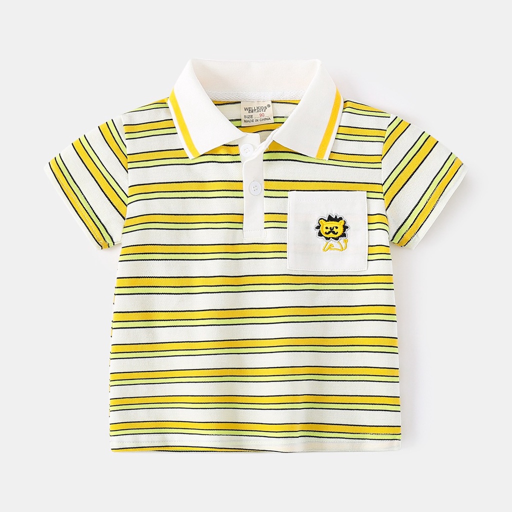 Áo Polo bé trai WELLKIDS áo có cổ cho bé họa tiết hình thú chất cotton hàng mới 2022