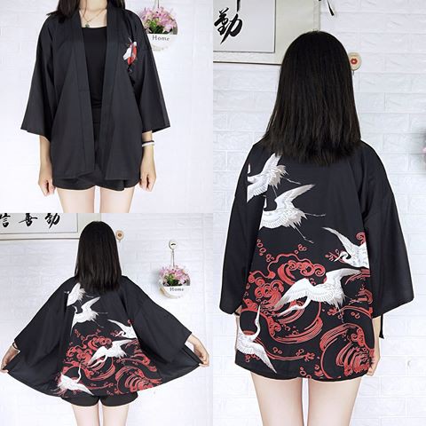 Haori Nhật Bản, áo khoác hạc gió đỏ NB02