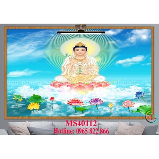 Tranh dán tường 3D phật Quan thế âm bồ tát - vải lụa dán tường
