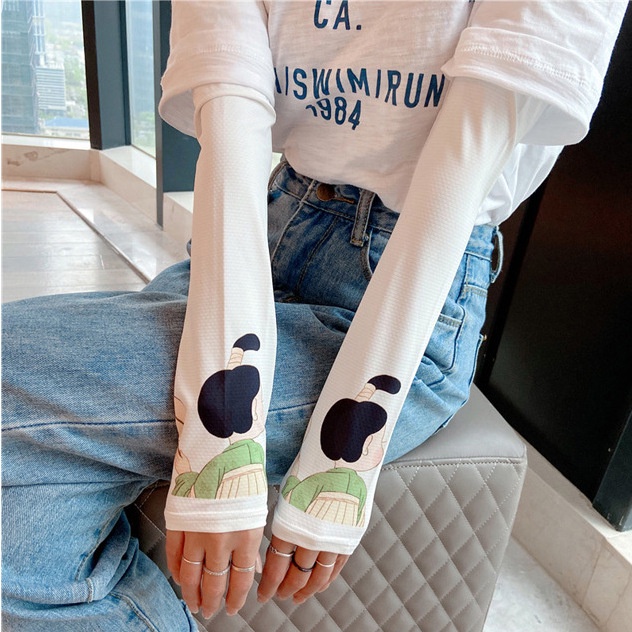 Cặp Găng Tay Lụa Băng Chống Nắng Chống Tia UV Thoáng Khí Chất Lượng Cao Họa Tiết Hoạt Hình Cô Gái Đẹp Thời Trang