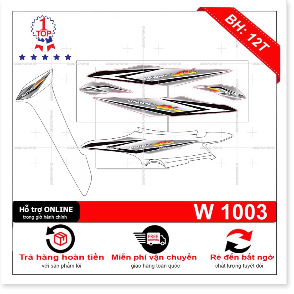 ( Quí khách vui lòng mang ra tiệm cho thợ dán ) Tem wave a 2016 trắng