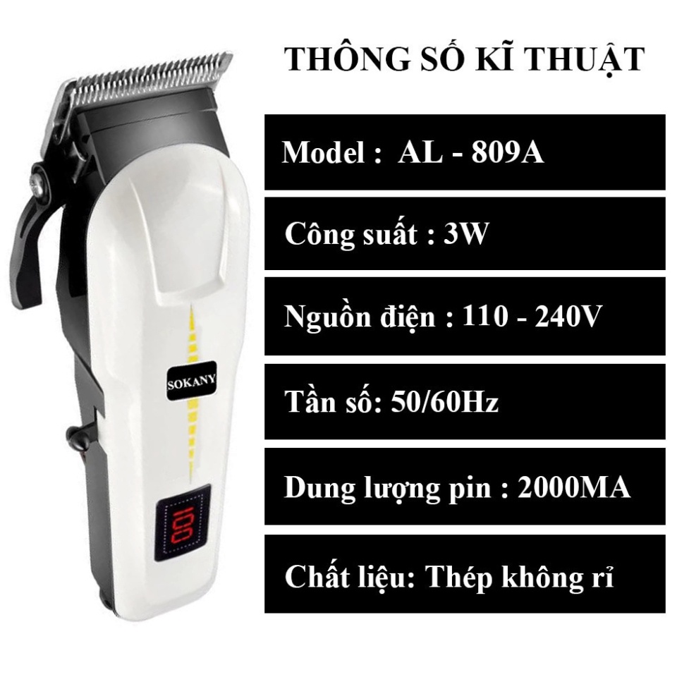 Cắt cả lông chó mèoTăng đơ hớt tóc Hàn Quốc Sokany AL-809 trang bị đèn led báo pin, lưỡi cắt sắc bén