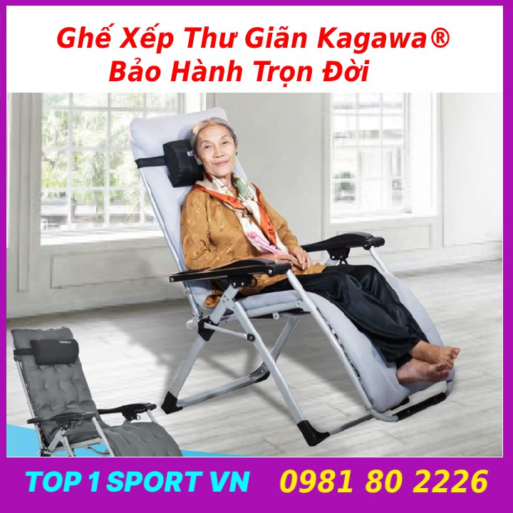 Ghế xếp thư giãn ghế gấp xếp du lịch dã ngoại Kagawa® tặng nệm bông cao cấp + gối, bảo hành trọn đời