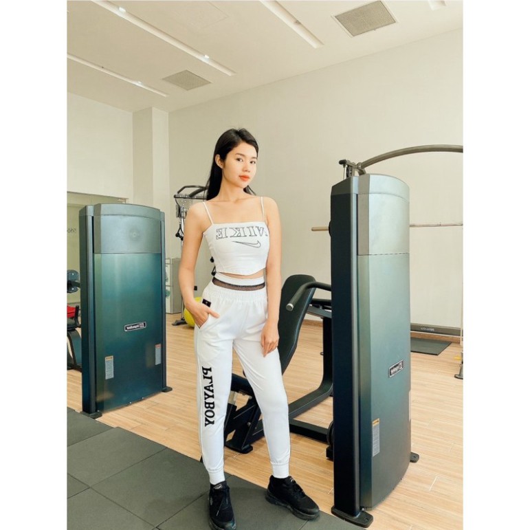Quần Jogger Thể Thao Nữ Playboy Phối Lưới Eo Cực Trend, Thun Polly Co Giãn 4 Chiều Mịn, Đẹp
