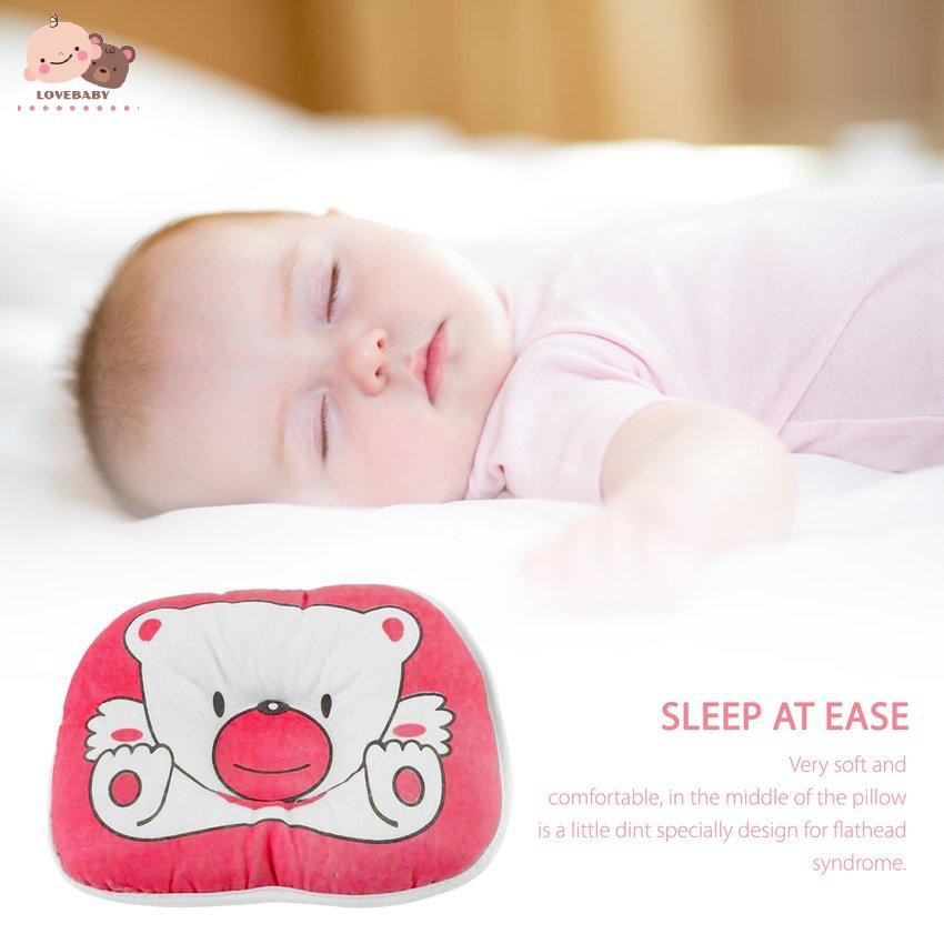 Gối ngủ hỗ trợ chống đầu phẳng họa tiết gấu cho trẻ sơ sinh