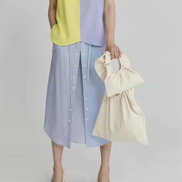 Túi xách vải bạt phối xếp ly thời trang Hàn Quốc đáng yêu