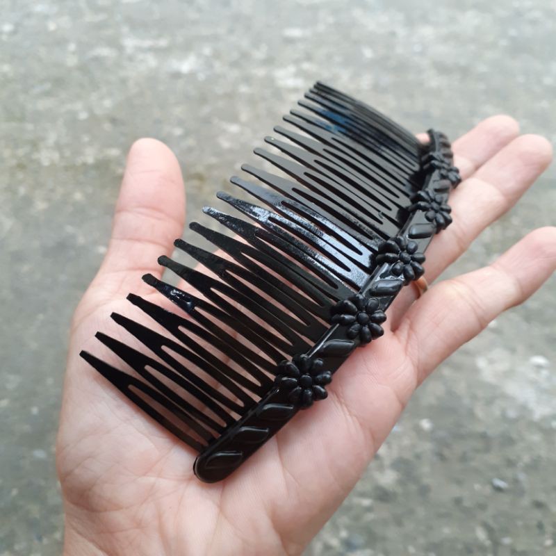 Lược cài nhựa mềm đính hoa lá màu đen (1 cái)