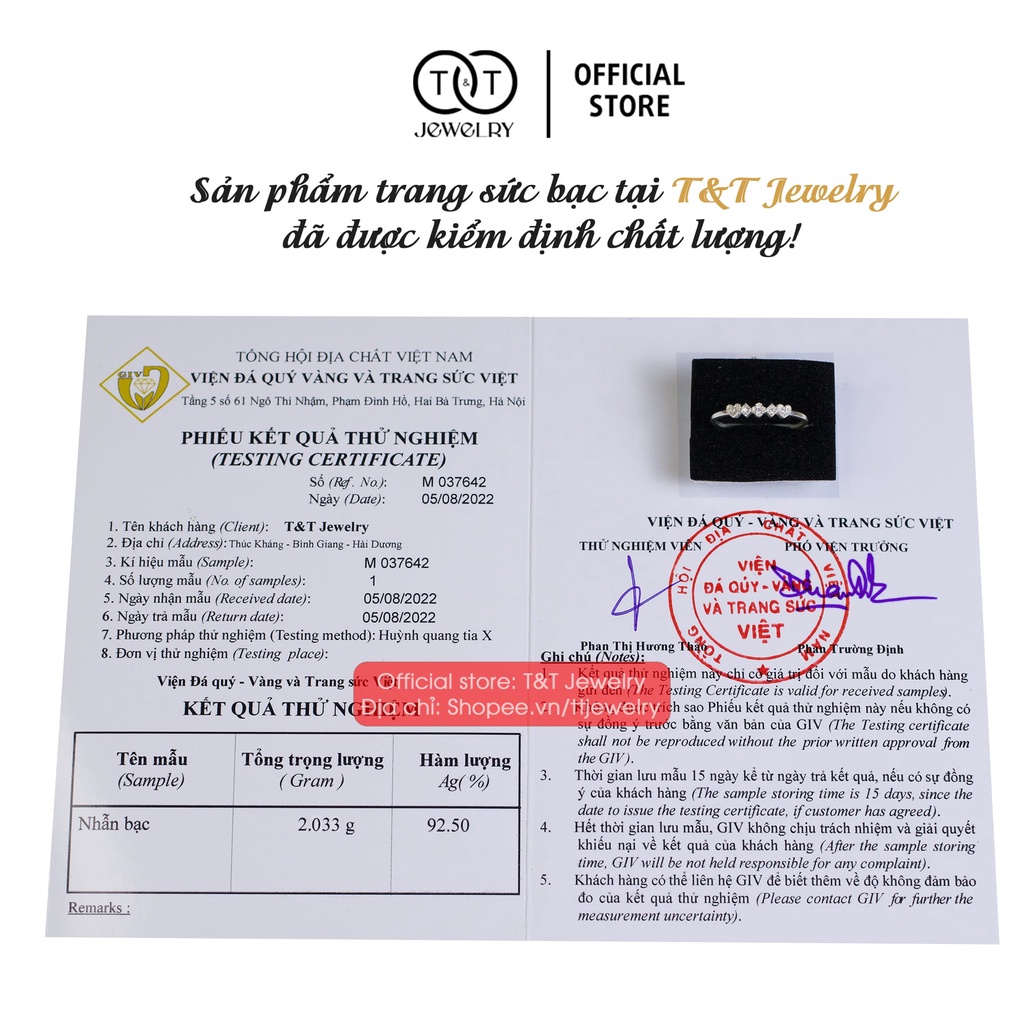 Nhẫn Bạc Nữ Tim Đôi s925 T&amp;T Jewelry cao cấp NN035
