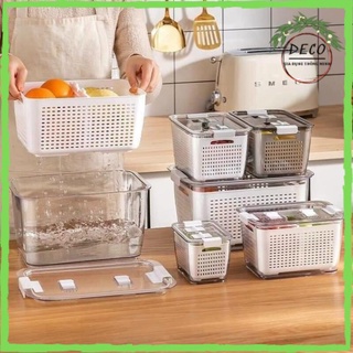 Hộp đựng thực phẩm tủ lạnh 2 lớp có lỗ thoát nước dễ dàng bảo quản thực phẩm