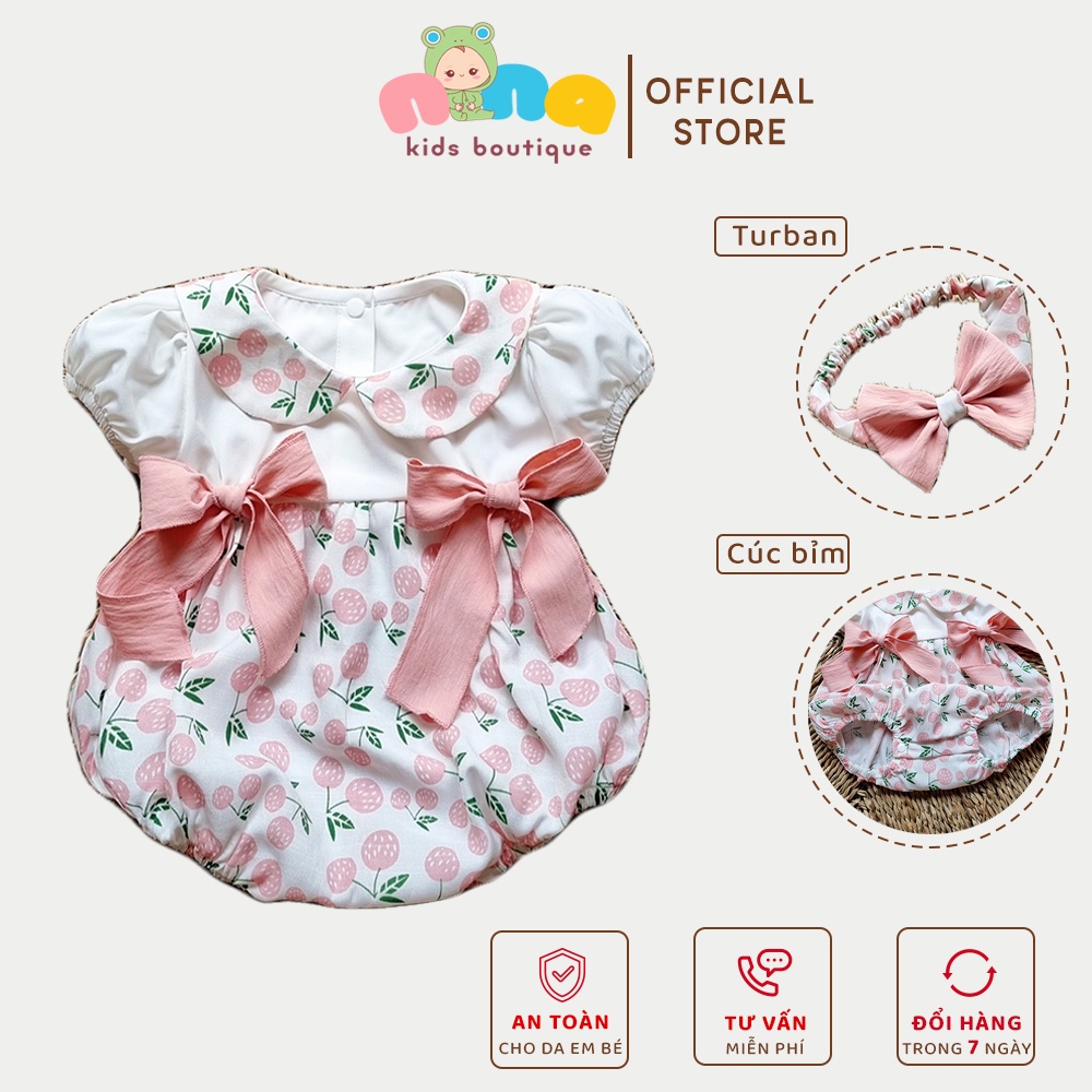 Body cherry sơ sinh bé gái Màu trắng cherry hồng Size sơ sinh đầy tháng đến thôi nôi Tặng kèm nơ Nina Kids Boutique