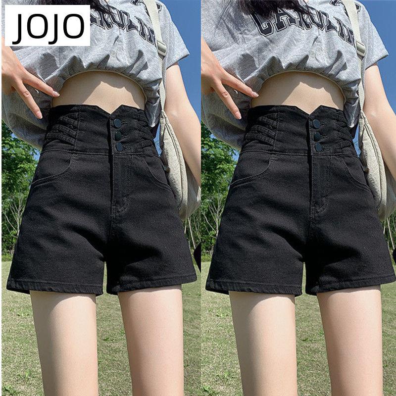 Quần Short Denim Màu Đen Lưng Cao Dáng Chữ a Thời Trang Mùa Hè Cho Nữ