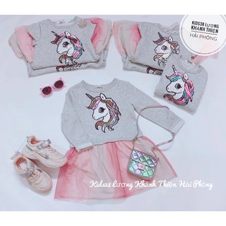 Váy nỉ sequin unicorn xám HM H&M sz 3-10y_hàng chính hãng authentic