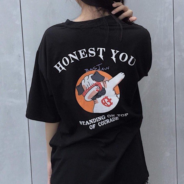 Áo thun tay lỡ Unisex HONEST YOU chú chó ( kèm video ảnh thật ) .
