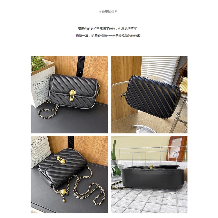 Túi Đeo JASMIN NOIR Chéo Nắp Lật Phối Dây Xích Họa Tiết Kẻ Sọc Cho Nữ